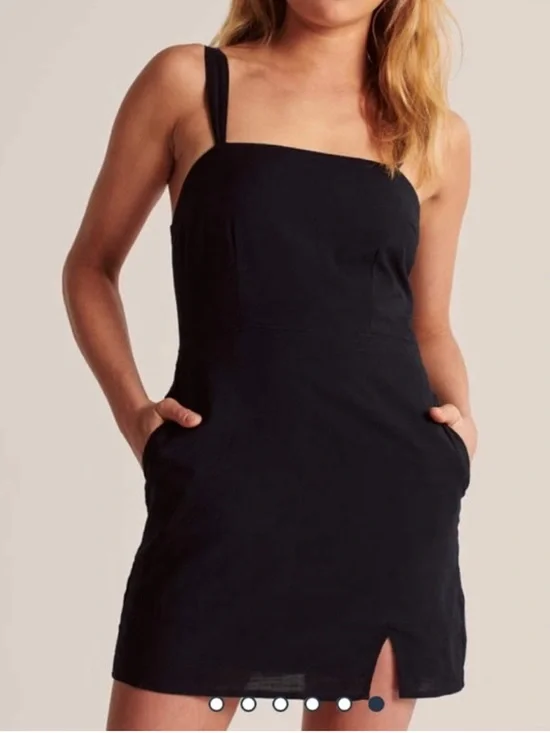 Medium Abercrombie & Fitch Dark Navy Blue Mini Dress Adjustable Straps Pockets - Picture 1 of 14